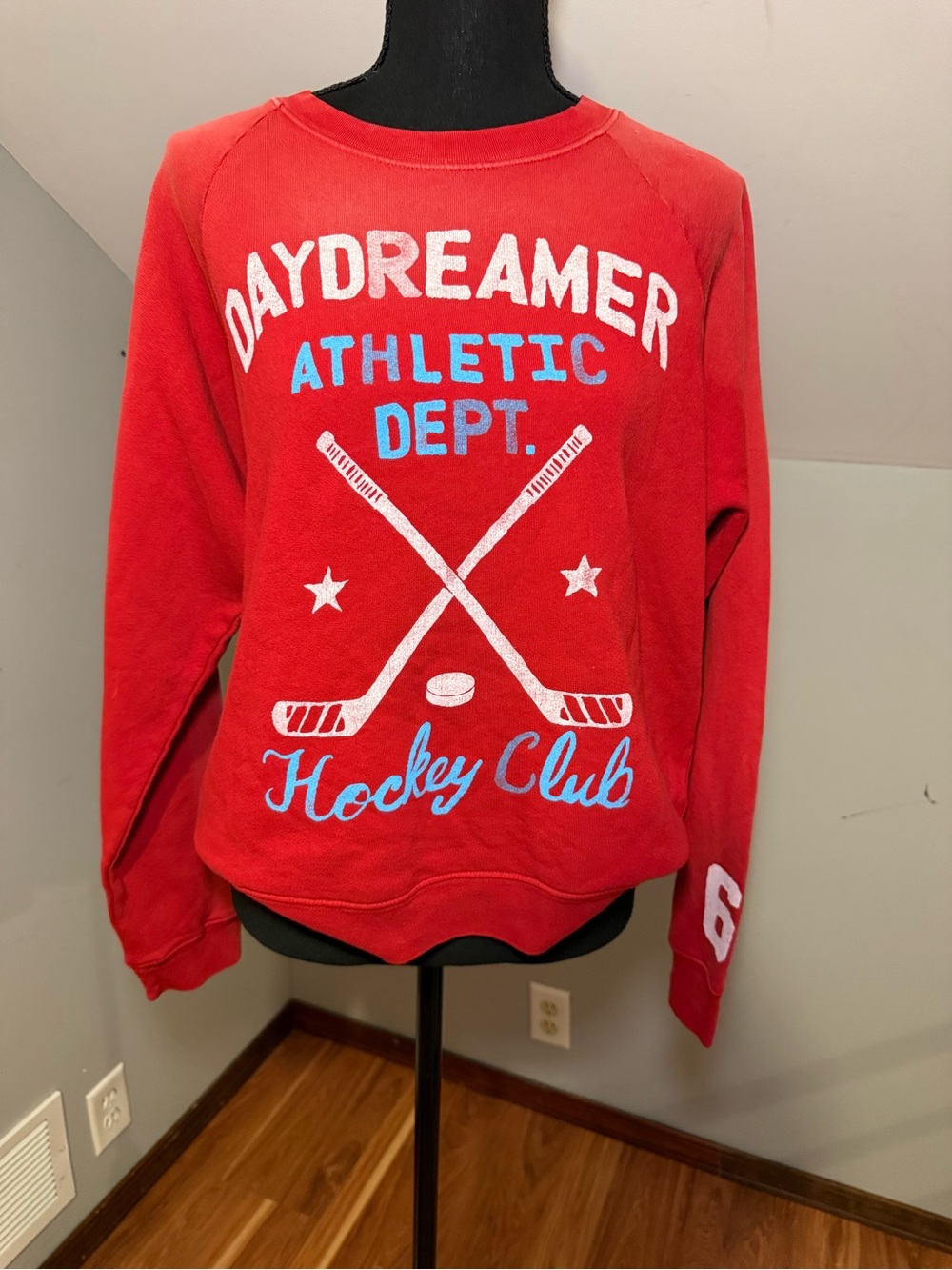 Daydreamer Red Crewneck with Hockey Club Graphic